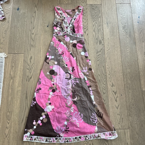 Emilio Pucci For Formfit Rogers Pink and Brown Print Maxi Slip Dress Underwear S - Picture 2 of 9